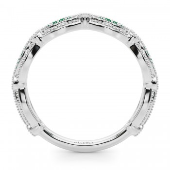 Antique Style Emerald & Diamond Wedding Ring Band in Platinum (0.20ct)